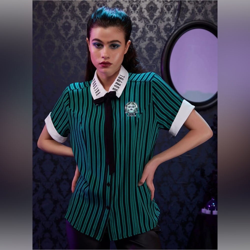 Her Universe Disney The Haunted Mansion Leota Stripe Girls Woven Button-Up